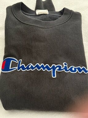 Champion Black Sweatshirt with Blue & Red Script Logo
